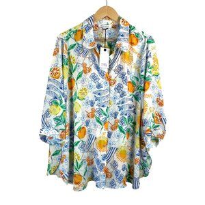 Rose + Olive St Tropez novelty floral print button shirt beach sz 1X‎